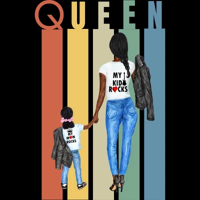 Junior's Design By Humans Mother's Day Black Mom Queen Retro Stripes By Duron4 T-Shirt 1 Junior's Design By Humans Mother's Day Black Mom Queen Retro Stripes By Duron4 T-Shirt