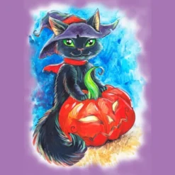 Girl's Design By Humans Halloween. The Witch Cat By POLINART T-Shirt