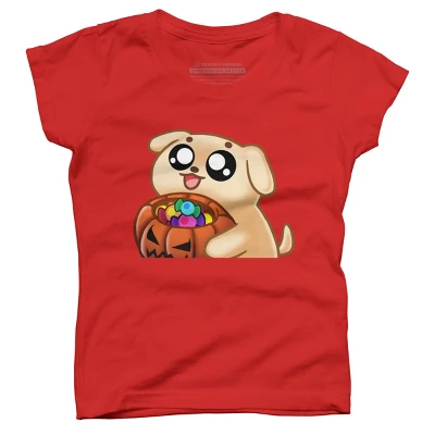 Girl's Design By Humans Halloween Candy Pup By Puppers T-Shirt 6 Girl's Design By Humans Halloween Candy Pup By Puppers T-Shirt - Image 6