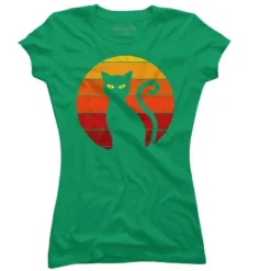 Junior's Design By Humans Vintage Retro Sunset Halloween Black Cat I By Lemonpepper T-Shirt -Design By Humans GUEST 6e34ad53 b8db 43f6 870a c69d63aa169f