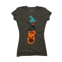 Junior's Design By Humans Halloween Pumpkins And Witch Cat By Famenxt T-Shirt -Design By Humans GUEST 6e94264d 2738 44d5 8d37 1535d8510377