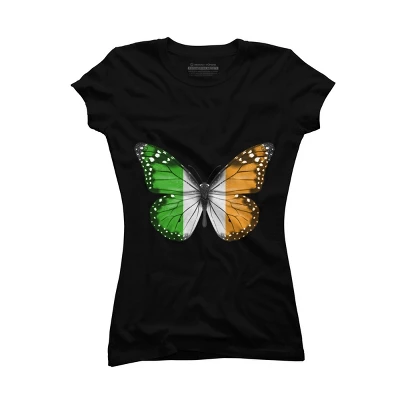 Junior's Design By Humans Butterfly Flag Of Ireland By GiftsIdeas T-Shirt 2 Junior's Design By Humans Butterfly Flag Of Ireland By GiftsIdeas T-Shirt - Image 2