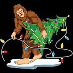 Junior's Design By Humans Bigfoot Christmas Tree Sasquatch Santa Christmas Gift By Amitsurti T-Shirt