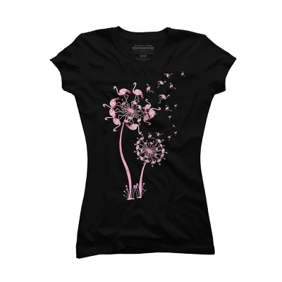 Junior's Design By Humans Cute Flamingo Dandelion Flower By JeilJersey T-Shirt 2 Junior's Design By Humans Cute Flamingo Dandelion Flower By JeilJersey T-Shirt - Image 2
