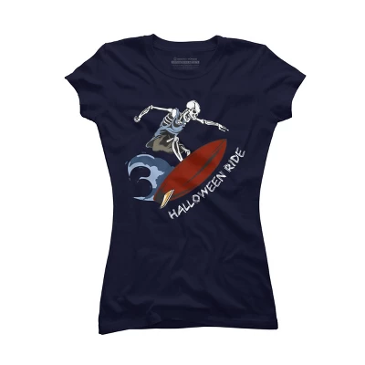 Junior's Design By Humans Halloween Surfing Zombie Skeleton Funny Costume T Shirt By Graceandfinn T-Shirt 4 Junior's Design By Humans Halloween Surfing Zombie Skeleton Funny Costume T Shirt By Graceandfinn T-Shirt - Image 4