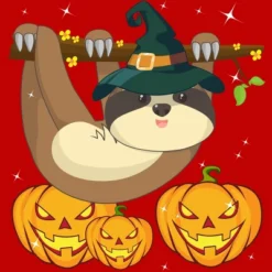 Boy's Design By Humans Funny Witch Sloth With Jack O Lantern Halloween T-Shirt By Thebeardstudio T-Shirt