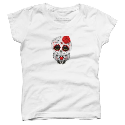 Girl's Design By Humans Cute Red Day Of The Dead Sugar Skull Owl By Jeffbartels T-Shirt 5 Girl's Design By Humans Cute Red Day Of The Dead Sugar Skull Owl By Jeffbartels T-Shirt - Image 5