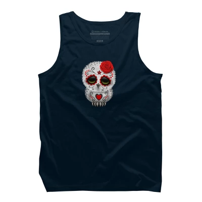 Men's Design By Humans Cute Red Day Of The Dead Sugar Skull Owl By Jeffbartels Tank Top 6 Men's Design By Humans Cute Red Day Of The Dead Sugar Skull Owl By Jeffbartels Tank Top - Image 6