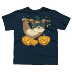 Boy's Design By Humans Funny Witch Sloth With Jack O Lantern Halloween T-Shirt By Thebeardstudio T-Shirt -Design By Humans GUEST 805dda06 0b3c 4582 8410 644125c45598