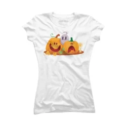 Junior's Design By Humans Halloween Cartoon Pumpkins And Ghost By VectorVillain T-Shirt -Design By Humans GUEST 825c30d6 92ad 4068 aa49 7284827a5d56