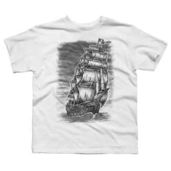 Boy's Design By Humans Caleuche Ghost Pirate Ship - Blackline By RobertoJL T-Shirt -Design By Humans GUEST 8476fc32 2724 43ca b1bb 3f7984d7b3ce