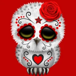 Boy's Design By Humans Cute Red Day Of The Dead Sugar Skull Owl By Jeffbartels T-Shirt