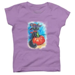 Girl's Design By Humans Halloween. The Witch Cat By POLINART T-Shirt -Design By Humans GUEST 8b416a1a a2f2 43c9 9f2a fc0720458ad7