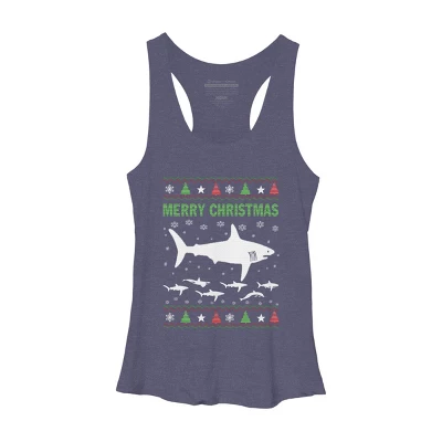 Women's Design By Humans Shark Christmas By Sophialada Racerback Tank Top 4 Women's Design By Humans Shark Christmas By Sophialada Racerback Tank Top - Image 4