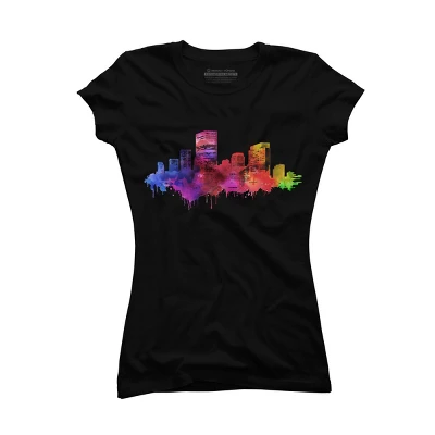 Junior's Design By Humans Color Drip City Buildings By Hkartist T-Shirt 2 Junior's Design By Humans Color Drip City Buildings By Hkartist T-Shirt - Image 2