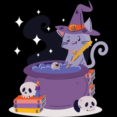 Junior's Design By Humans Halloween Kitty Cauldron By Machmigo T-Shirt 1 Junior's Design By Humans Halloween Kitty Cauldron By Machmigo T-Shirt