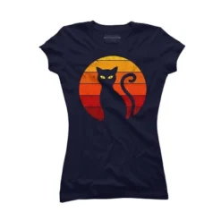 Junior's Design By Humans Vintage Retro Sunset Halloween Black Cat I By Lemonpepper T-Shirt -Design By Humans GUEST 930c0588 a20e 4675 9378 f9cf95609a5d