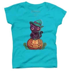 Girl's Design By Humans Ferociously Cute Halloween Vampire Witch Kitty Cat By LittleBunnySunshine T-Shirt -Design By Humans GUEST 958150ed e515 47b1 8c12 4dc210989b42
