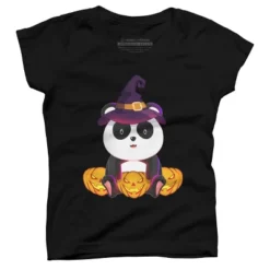 Girl's Design By Humans Cute Panda Mock Up Witch With Jack O Lantern Halloween T-Shirt By Thebeardstudio T-Shirt -Design By Humans GUEST 972f69b0 996a 4191 8def a57f513603ba