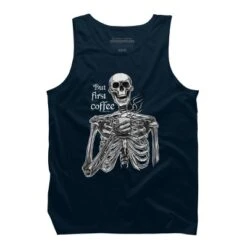 Men's Design By Humans Halloween Skeleton Drinking Coffee. But First Coffee By MelazergDesign Tank Top -Design By Humans GUEST 974910a5 9df2 4993 a592 9fbb96c5e07c