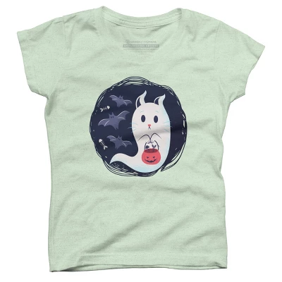 Girl's Design By Humans Halloween Ghost Cat By ArtStyleAlice T-Shirt 6 Girl's Design By Humans Halloween Ghost Cat By ArtStyleAlice T-Shirt - Image 6