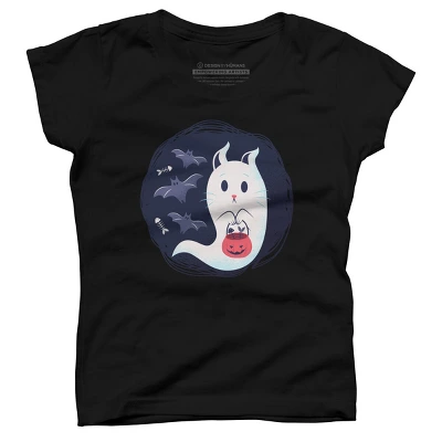 Girl's Design By Humans Halloween Ghost Cat By ArtStyleAlice T-Shirt 4 Girl's Design By Humans Halloween Ghost Cat By ArtStyleAlice T-Shirt - Image 4