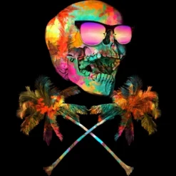 Junior's Design By Humans Palm Tree Summer Cross Bones By Johnthan T-Shirt