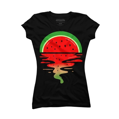 Junior's Design By Humans Watermelon Vaporwave Sunset By MinShop T-Shirt 2 Junior's Design By Humans Watermelon Vaporwave Sunset By MinShop T-Shirt - Image 2