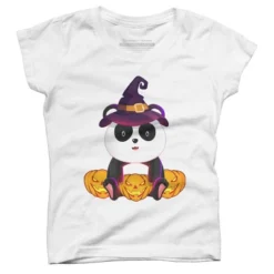Girl's Design By Humans Cute Panda Mock Up Witch With Jack O Lantern Halloween T-Shirt By Thebeardstudio T-Shirt -Design By Humans GUEST a25a2fbc 6766 4071 9102 f0238f4f0ee9
