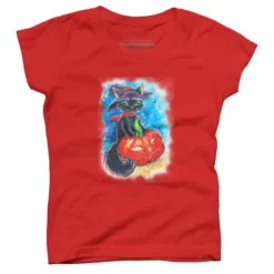 Girl's Design By Humans Halloween. The Witch Cat By POLINART T-Shirt -Design By Humans GUEST a2975939 6f4b 431b b798 771608330a27