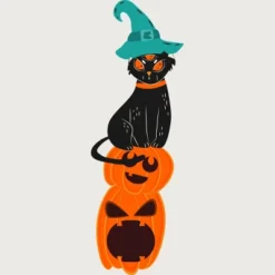 Junior's Design By Humans Halloween Pumpkins And Witch Cat By Famenxt T-Shirt