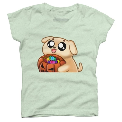 Girl's Design By Humans Halloween Candy Pup By Puppers T-Shirt 4 Girl's Design By Humans Halloween Candy Pup By Puppers T-Shirt - Image 4