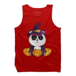 Men's Design By Humans Cute Panda Mock Up Witch With Jack O Lantern Halloween T-Shirt By Thebeardstudio Tank Top -Design By Humans GUEST a6647e86 4970 419c 9c34 2023457e2392