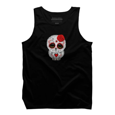 Men's Design By Humans Cute Red Day Of The Dead Sugar Skull Owl By Jeffbartels Tank Top 4 Men's Design By Humans Cute Red Day Of The Dead Sugar Skull Owl By Jeffbartels Tank Top - Image 4