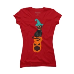 Junior's Design By Humans Halloween Pumpkins And Witch Cat By Famenxt T-Shirt -Design By Humans GUEST abe1d0ca 7c57 43d4 98ff b7da823a9b9a