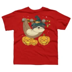 Boy's Design By Humans Funny Witch Sloth With Jack O Lantern Halloween T-Shirt By Thebeardstudio T-Shirt -Design By Humans GUEST b06d2ced 2474 4bd1 9087 73b5ce74821e