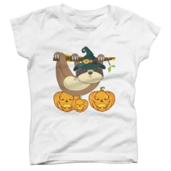 Girl's Design By Humans Funny Witch Sloth With Jack O Lantern Halloween T-Shirt By Thebeardstudio T-Shirt -Design By Humans GUEST b3137403 57ae 4f09 ae78 9749f5e8a984