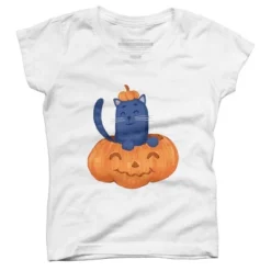 Girl's Design By Humans Halloween Cat In A Pumpkin By Wubbadub T-Shirt -Design By Humans GUEST b52c9a57 0483 4fc1 9abc 5fde7f0e0688