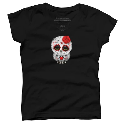 Girl's Design By Humans Cute Red Day Of The Dead Sugar Skull Owl By Jeffbartels T-Shirt 3 Girl's Design By Humans Cute Red Day Of The Dead Sugar Skull Owl By Jeffbartels T-Shirt - Image 3