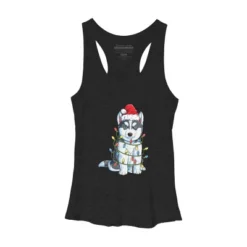 Women's Design By Humans Siberian Husky Santa Christmas Tree Lights Xmas Gifts Boys T-Shi By NekoShop Racerback Tank Top -Design By Humans GUEST b7aeabe2 e0b4 4f7f 9e0a 12d2dfd7ad99
