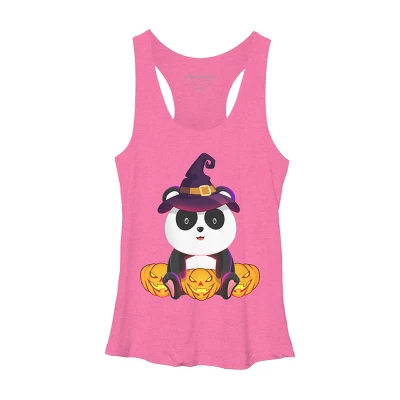 Women's Design By Humans Cute Panda Mock Up Witch With Jack O Lantern Halloween T-Shirt By Thebeardstudio Racerback Tank Top 4 Women's Design By Humans Cute Panda Mock Up Witch With Jack O Lantern Halloween T-Shirt By Thebeardstudio Racerback Tank Top - Image 4