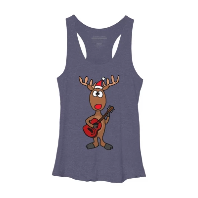 Women's Design By Humans Funny Cool Christmas Reindeer Playing The Guitar By SmileToday Racerback Tank Top 4 Women's Design By Humans Funny Cool Christmas Reindeer Playing The Guitar By SmileToday Racerback Tank Top - Image 4