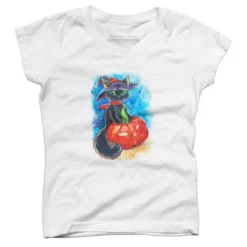 Girl's Design By Humans Halloween. The Witch Cat By POLINART T-Shirt -Design By Humans GUEST bb89dece a5af 4a95 a203 4e29ab7b30b3