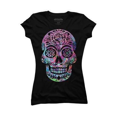 Junior's Design By Humans Halloween Sugar Skull By Honeytree T-Shirt 3 Junior's Design By Humans Halloween Sugar Skull By Honeytree T-Shirt - Image 3