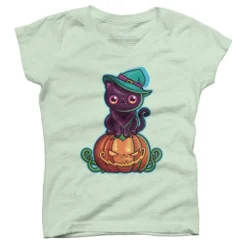 Girl's Design By Humans Ferociously Cute Halloween Vampire Witch Kitty Cat By LittleBunnySunshine T-Shirt -Design By Humans GUEST c2264062 8392 4d41 9c95 fe2993dd389c