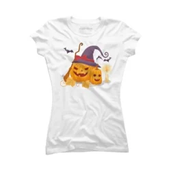 Junior's Design By Humans Halloween Witch Pumpkins With Bats By VectorVillain T-Shirt -Design By Humans GUEST c427ba37 1951 4b32 9538 40fab949a756