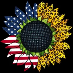 Junior's Design By Humans July 4th American Sunflower Leopard By Mehmus T-Shirt