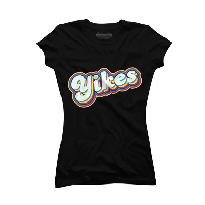 Junior's Design By Humans Yikes Colorful Rainbow Outline By T-Shirt 2 Junior's Design By Humans Yikes Colorful Rainbow Outline By T-Shirt - Image 2