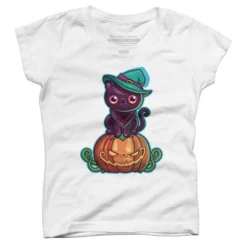 Girl's Design By Humans Ferociously Cute Halloween Vampire Witch Kitty Cat By LittleBunnySunshine T-Shirt -Design By Humans GUEST c9a77261 fd61 435a a1fb f15dbafe2c34