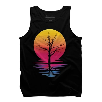Men's Design By Humans Lone Tree Retro Spring Sunset By Kirikpantai Tank Top 2 Men's Design By Humans Lone Tree Retro Spring Sunset By Kirikpantai Tank Top - Image 2
